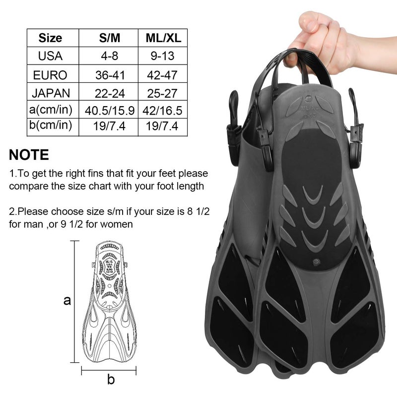 Oumers Snorkel Fins, Travel Size Adjustable Strap Diving Flippers with Mesh Bag and Extra Buckle Connector for Men Women Snorkeling Diving Swimming - Image 3